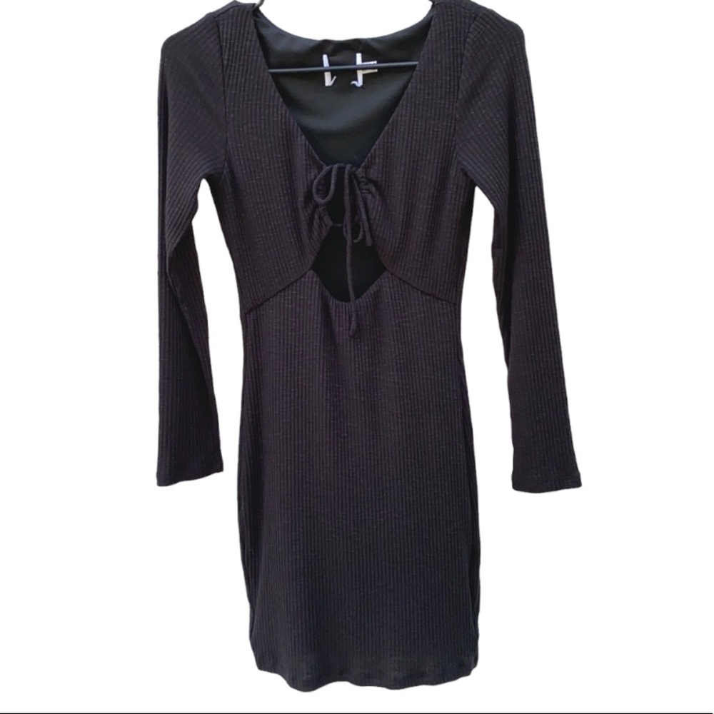Princess Polly Womens Size 4 black long sleeve ribbed double cutout dress - Picture 1 of 8
